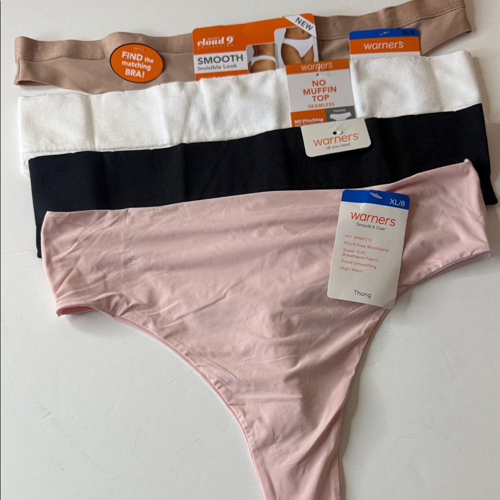 Warners Assortment of Thong Panties 4 Pairs Size XL / 8